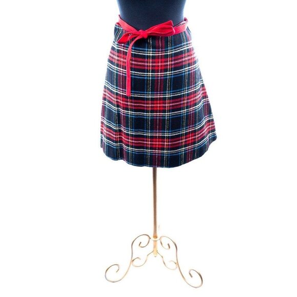 Vintage 1960’s Skirt Women’s Wrap Around Reversible Plaid Red Large 100% Wool - Picture 2 of 6